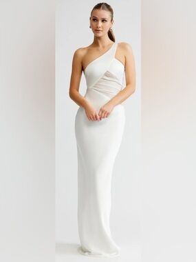 One-Shoulder White Evening Gown